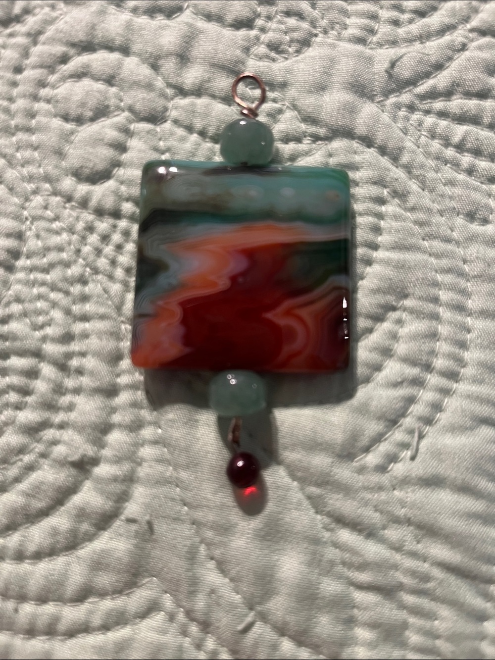 Handcrafted Multicolor Glass Pendant with Red Accent